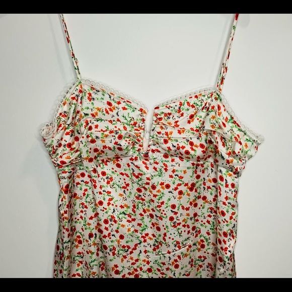 Skylar Rose U-Bar Floral MIDI Slit Dress Large White Pink, calf Length NWOT - Picture 14 of 15